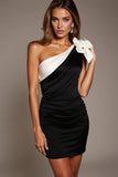 One Shoulder Bodycon Little Black Dress with Bow