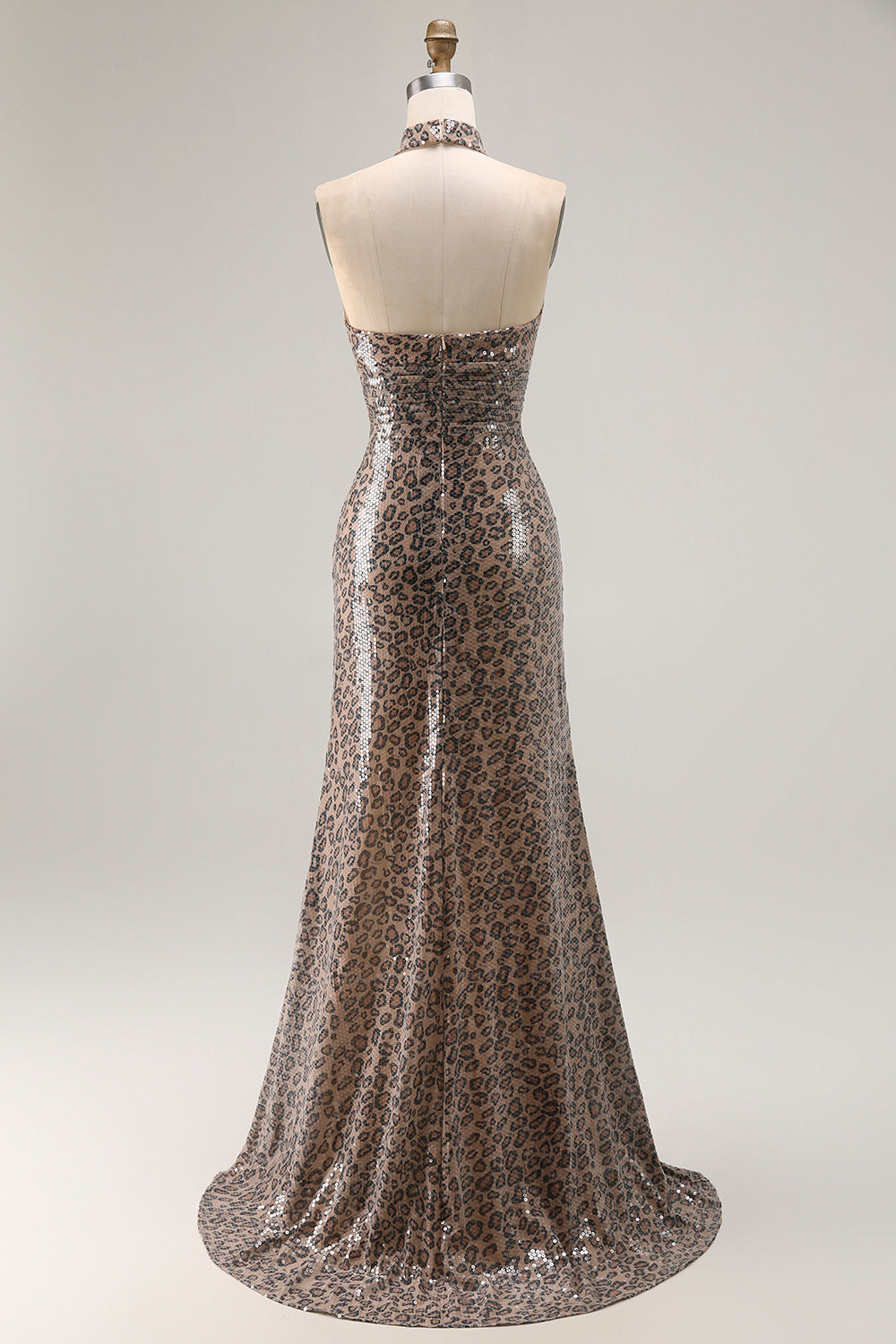 Halter A Line Cut Out Golden Leopard Prom Dress