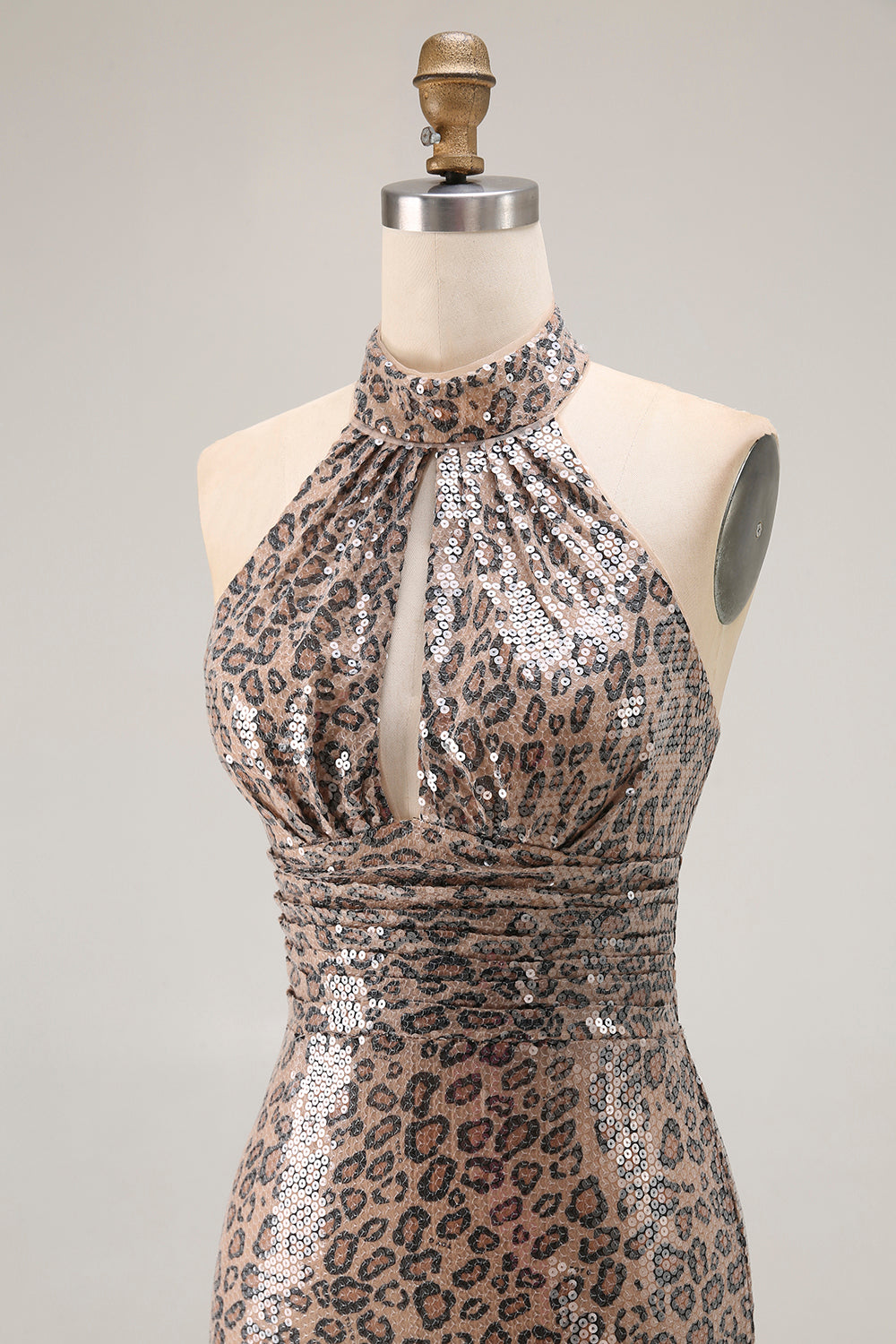Halter A Line Cut Out Golden Leopard Prom Dress