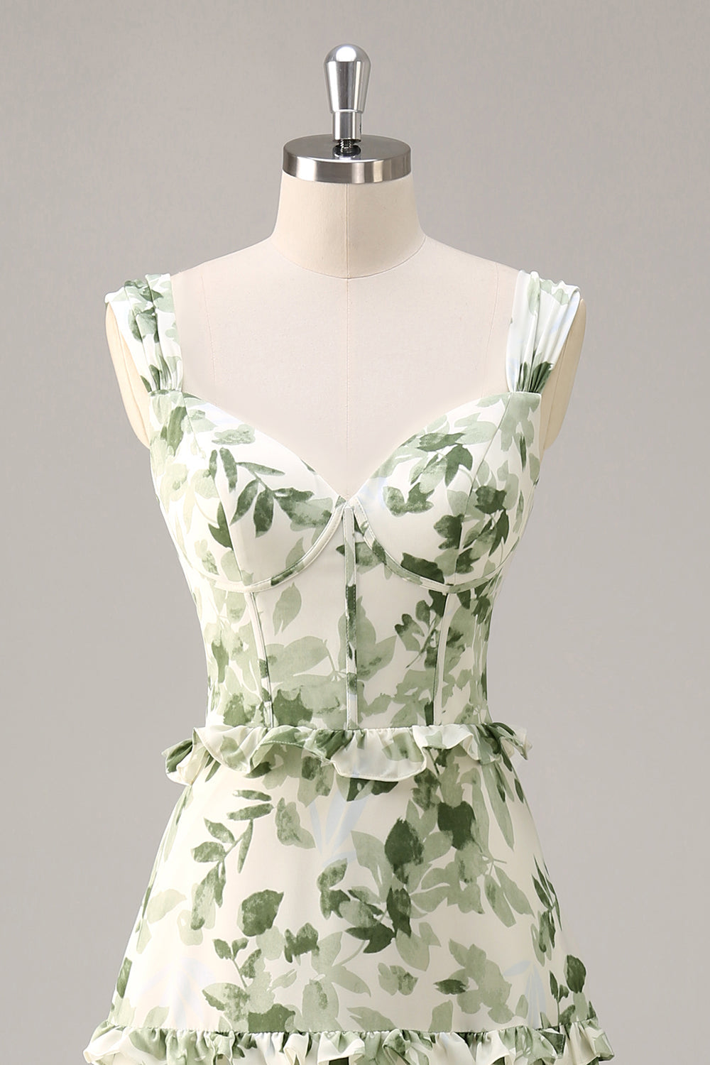 Green Flower A Line Corset Tiered Maxi Dress with Lace Up Back