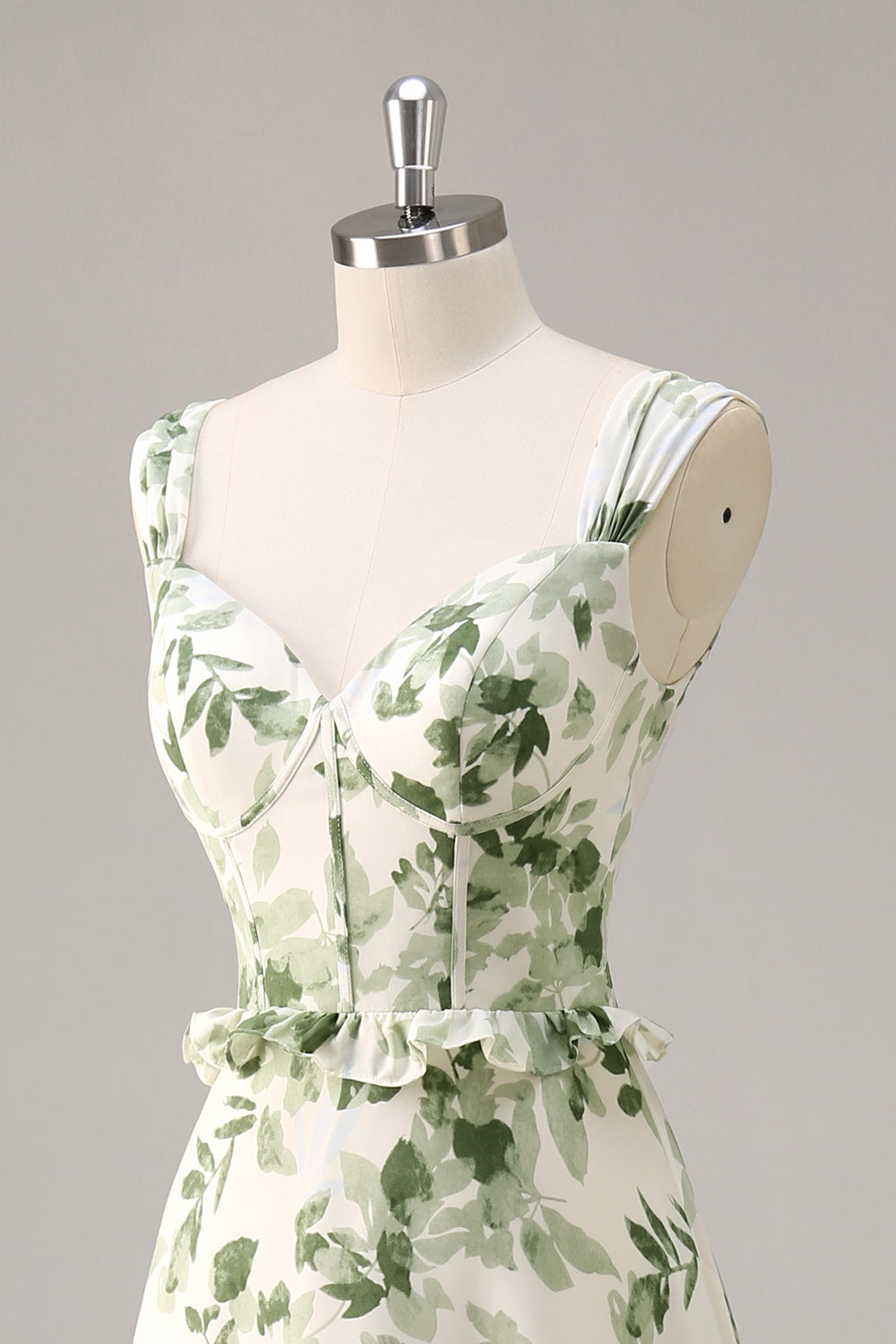 Green Flower A Line Corset Tiered Maxi Dress with Lace Up Back