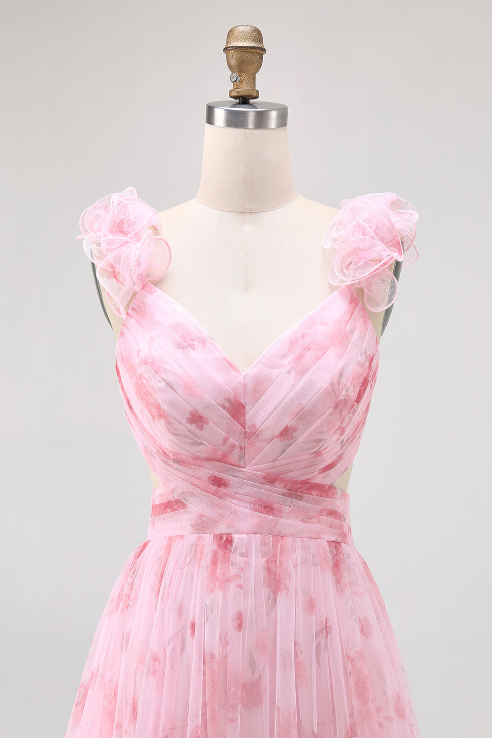 Blush Flower A-Line Cut-Out Tulle Backless Print Maxi Dress