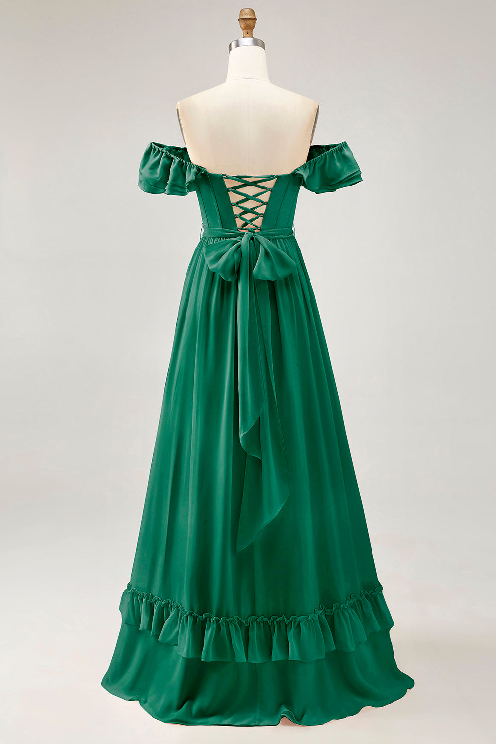 Dusty Sage A-line Off The Shoulder Chiffon Long Bridesmaid Dress with Slit