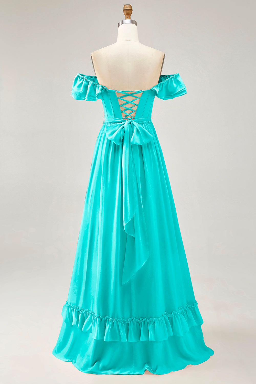 Dusty Sage A-line Off The Shoulder Chiffon Long Bridesmaid Dress with Slit