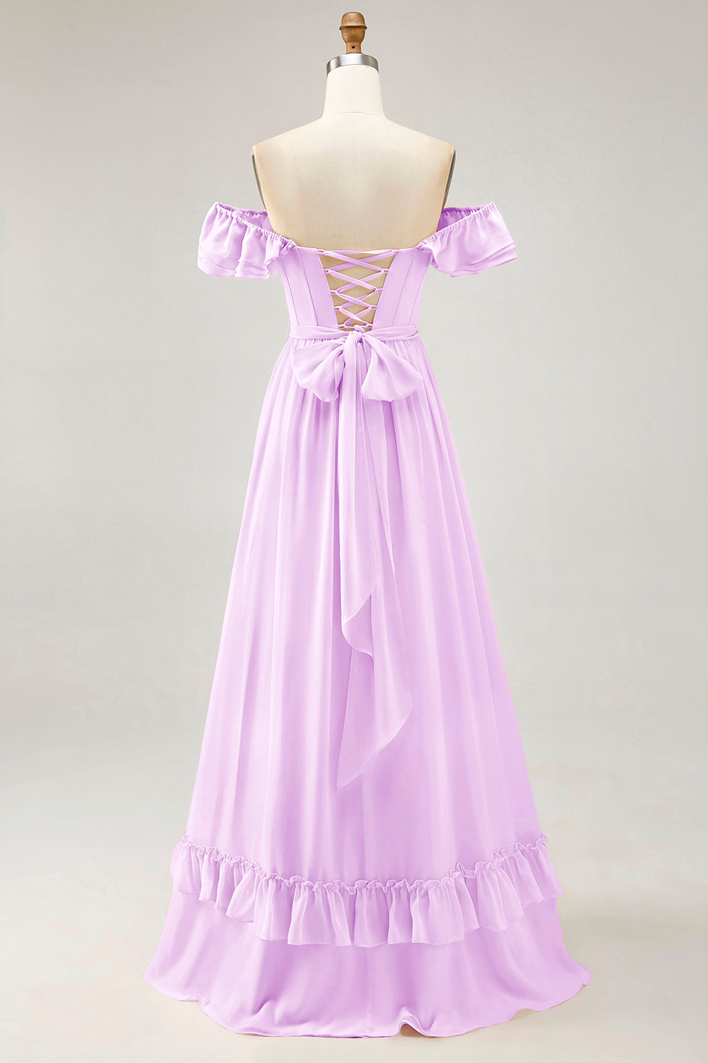 Dusty Sage A-line Off The Shoulder Chiffon Long Bridesmaid Dress with Slit