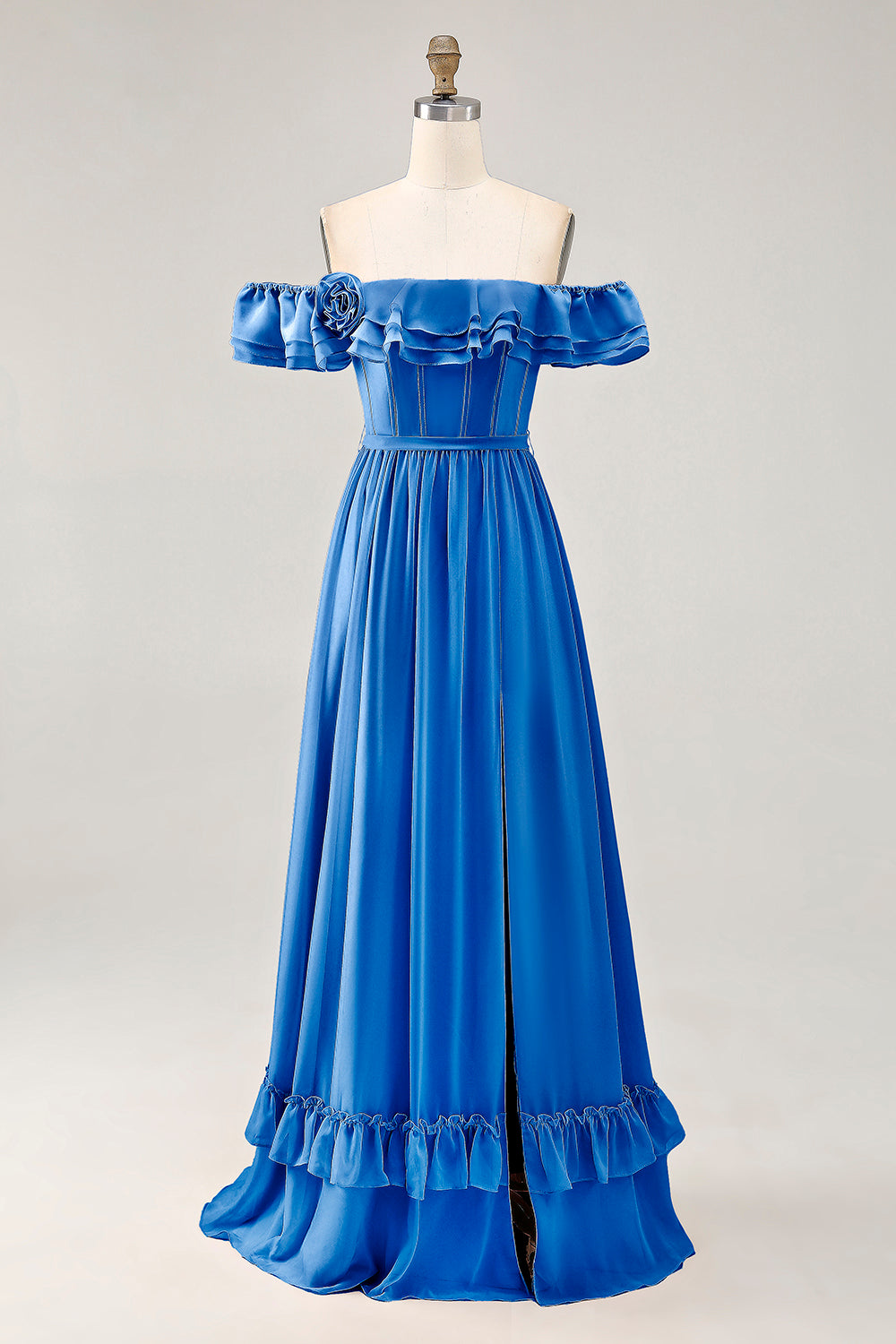 Dusty Sage A-line Off The Shoulder Chiffon Long Bridesmaid Dress with Slit