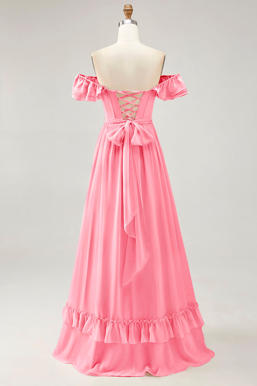 Dusty Sage A-line Off The Shoulder Chiffon Long Bridesmaid Dress with Slit