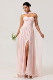 Blush A-Line Strapless Ruched Corset Convertible Long Bridesmaid Dress