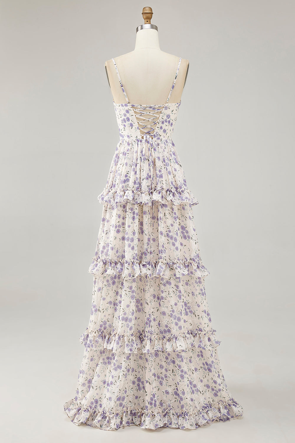 Purple Flower A-line Cut Out Long Chiffon Bridesmaid Dress with Slit