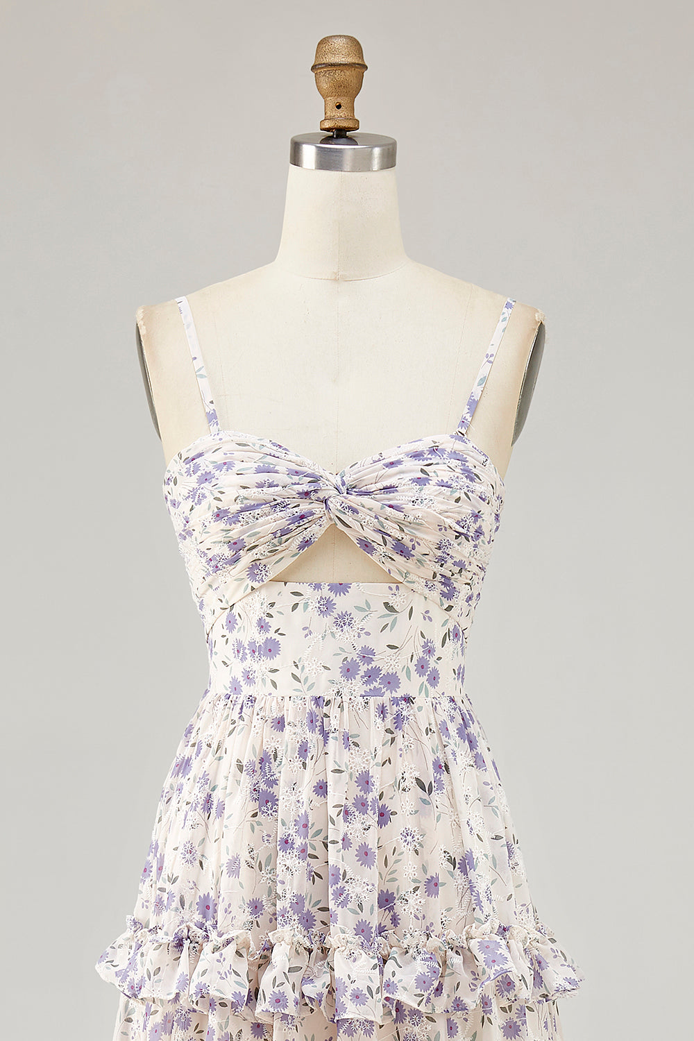 Purple Flower A-line Cut Out Long Chiffon Bridesmaid Dress with Slit