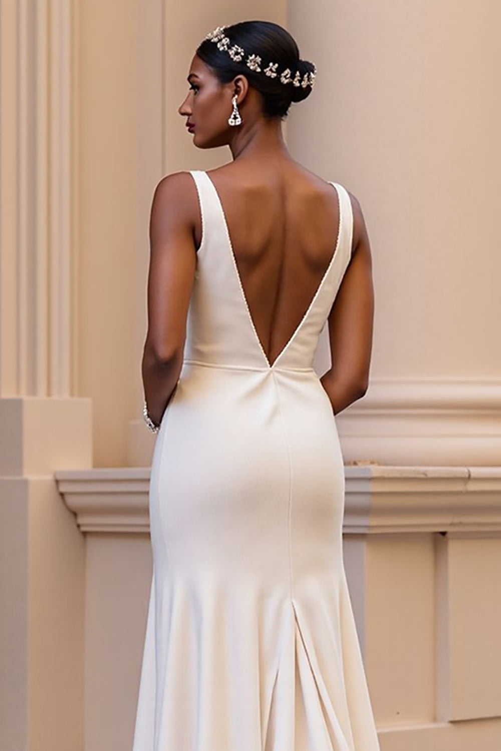 Ivory A Line V Neck Wedding Dress With Slit