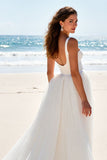 A Line Square Neck Long Ivory Wedding Dress