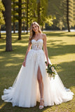 A Line Sweetheart Appliqued Ivory Wedding Dress With Slit