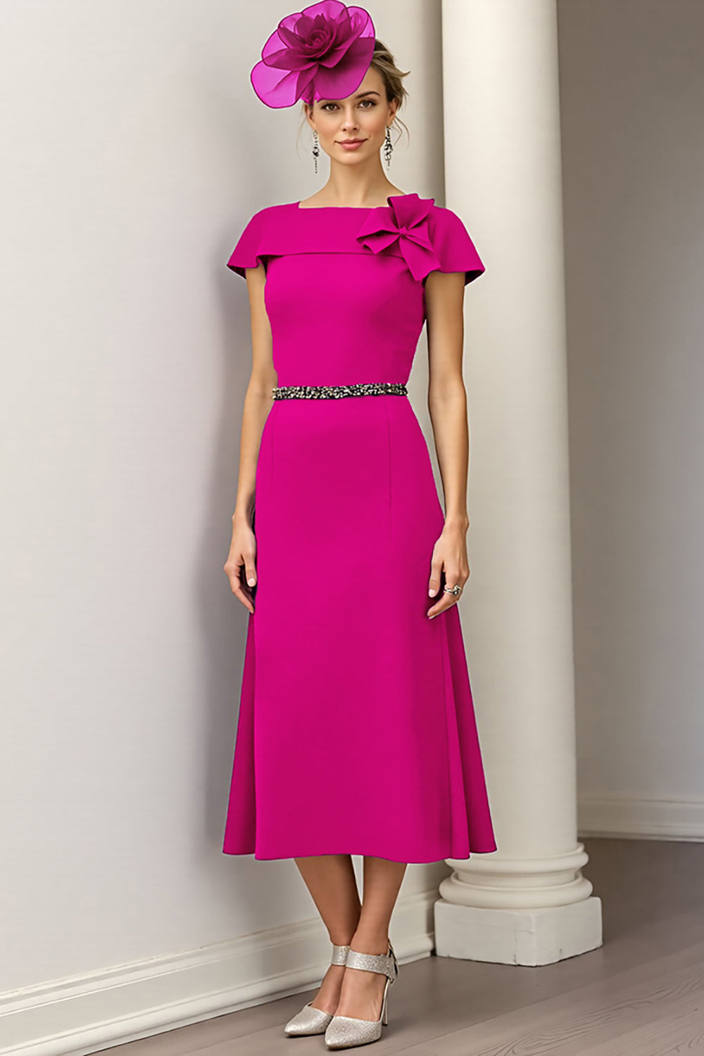 Burgundy A Line Floral Mother Of The Bride Dress
