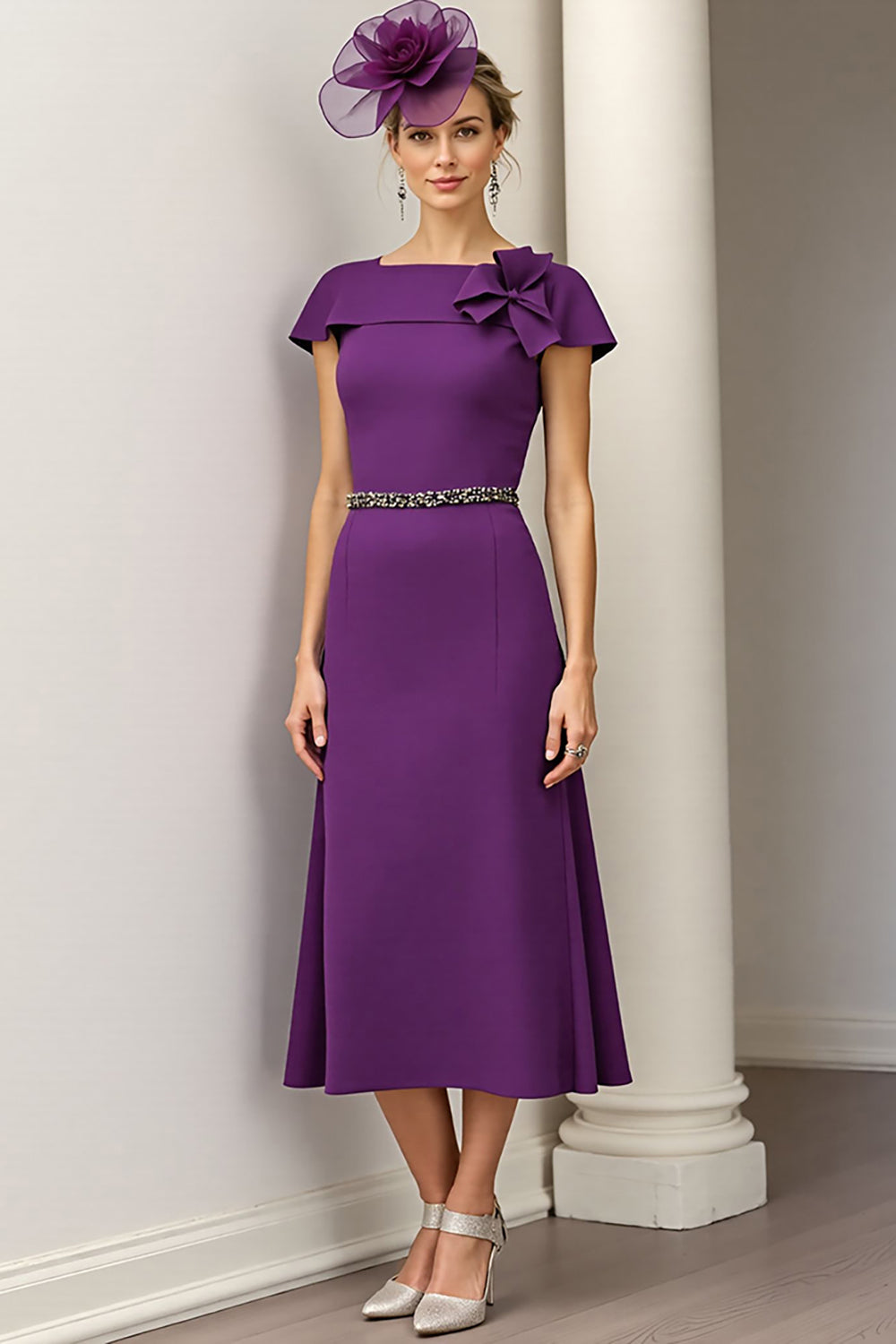 Burgundy A Line Floral Mother Of The Bride Dress