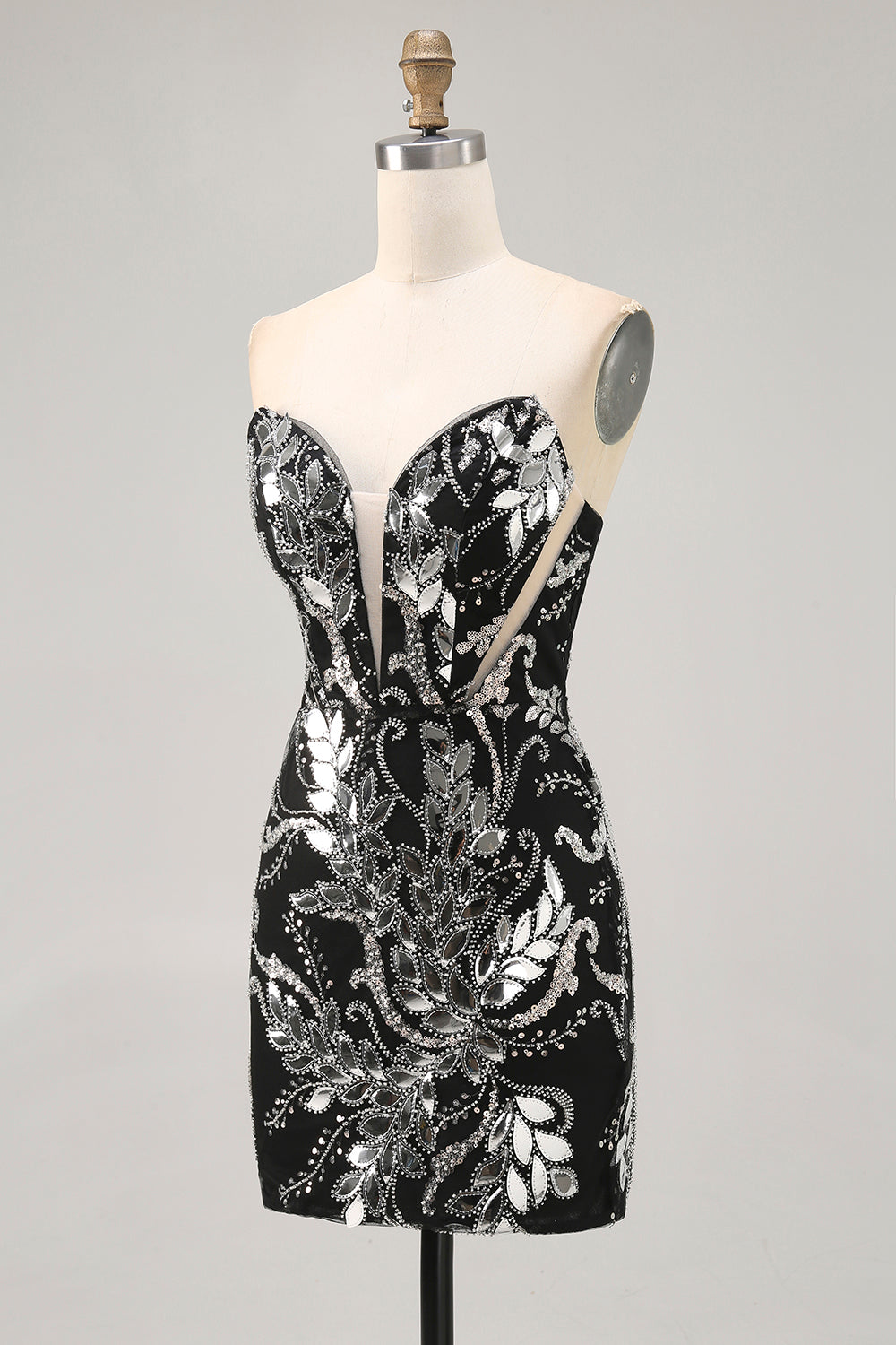 Sparkly Bodycon Sequins Little Black Dress with Beading