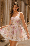 Sparkly A-line Square Neck Sequins Floral Short Prom Dress