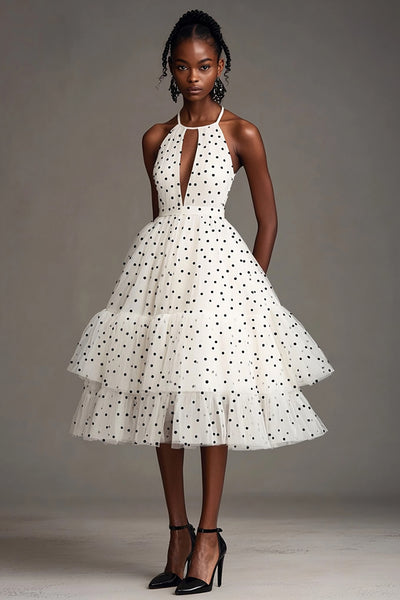 graduation dress polka dot BamGleam Black Polka Dot Halter Neck Backless Maxi Dress Women's Slim Fit Mermaid Bodycon Knitted Fabric Elegant Sexy Party Wedding Guest Gr,S