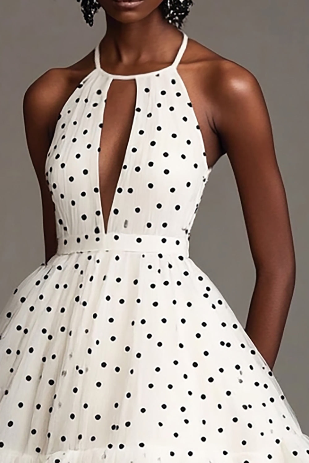 Halter Polka Dot A Line Keyhole White Graduation Dress