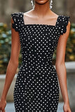 Mermaid Square Neck Black White Polka Dots Dress