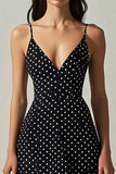 A Line Black White Dot Spaghetti Straps Summer Polka Dots Dress