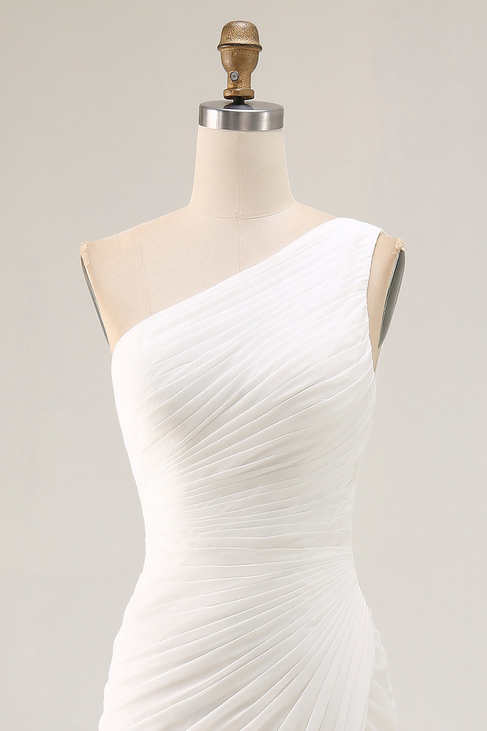 One Shoulder Ivory Ruched Engagement Dress with Slit