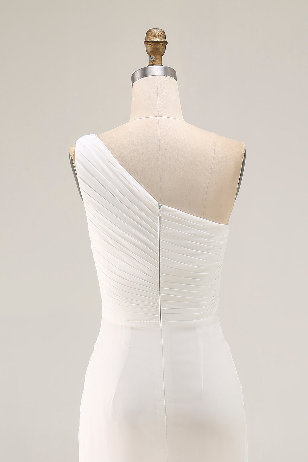 One Shoulder Ivory Ruched Engagement Dress with Slit