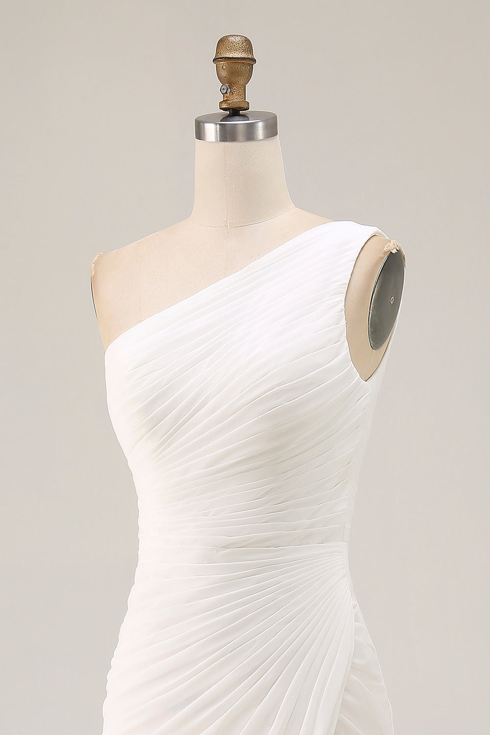 One Shoulder Ivory Ruched Engagement Dress with Slit