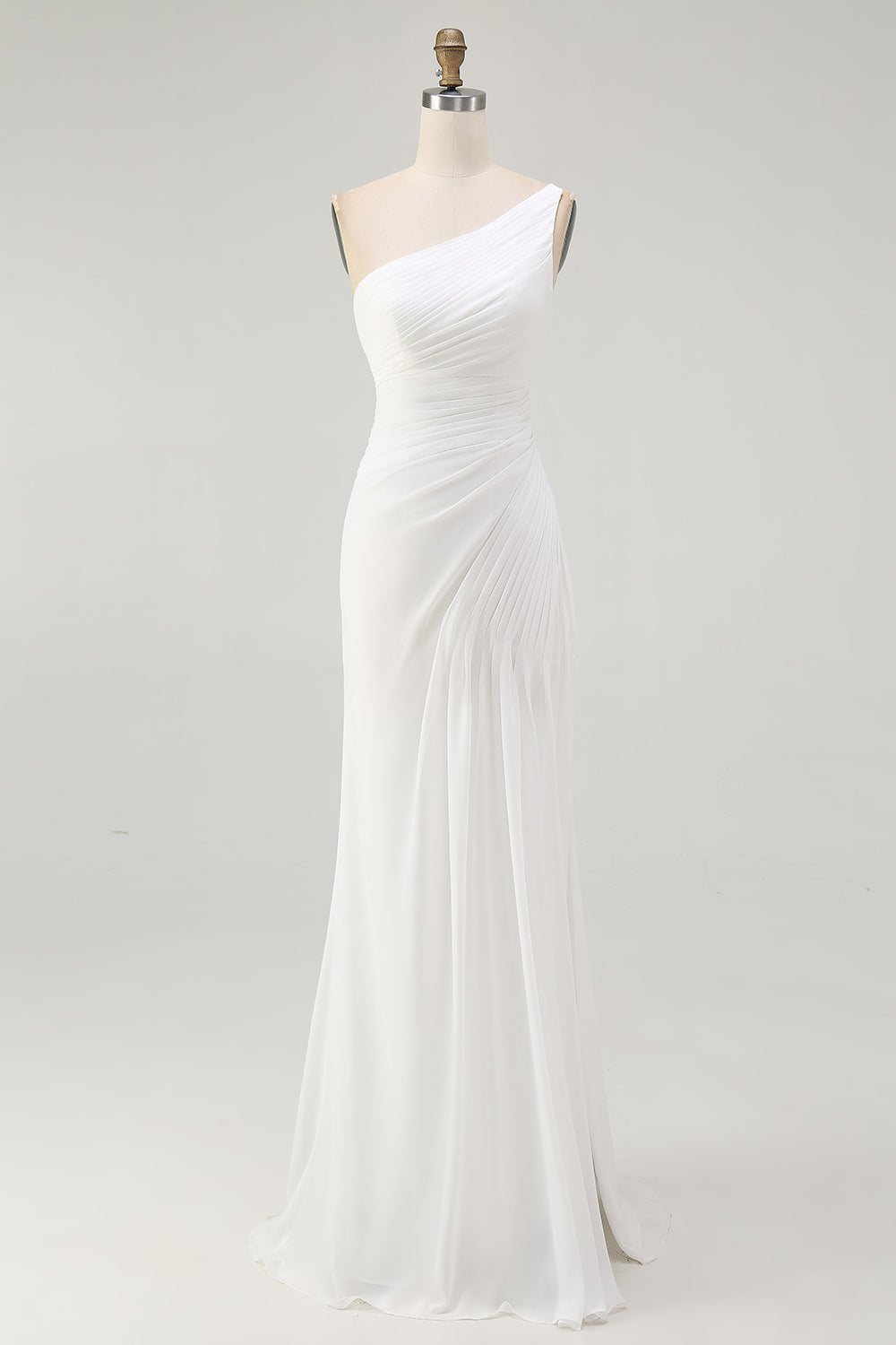 Ivory One Shoulder A Line Engagement Dress with Slit