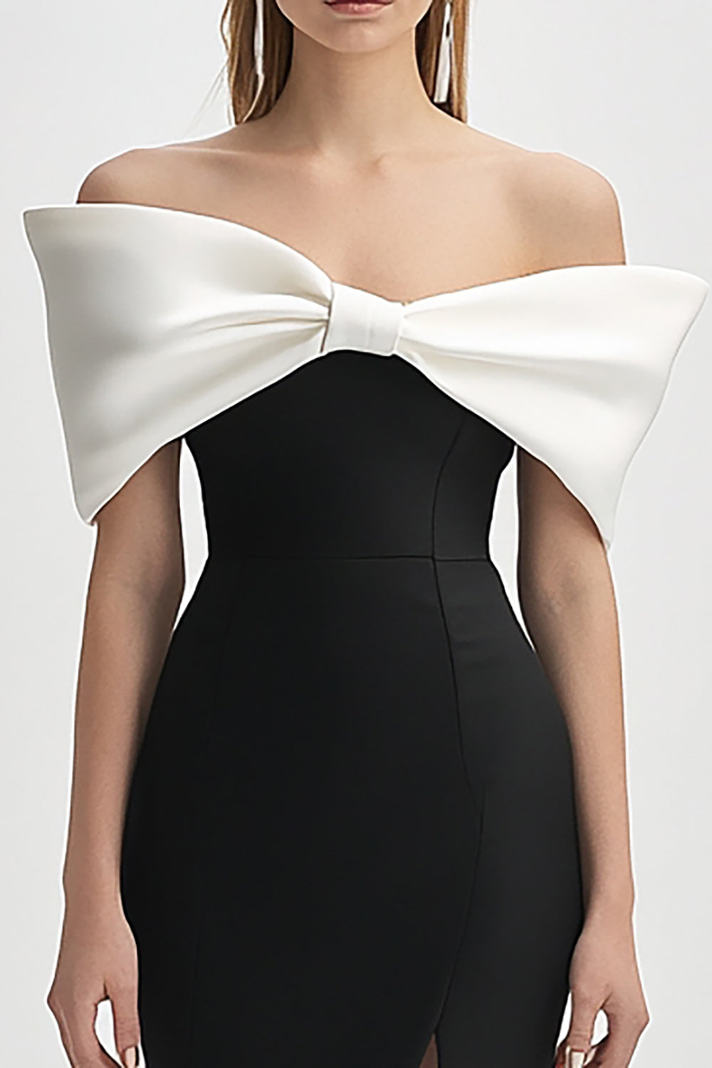 Off the Shoulder Bodycon Little Black Dress with Slit