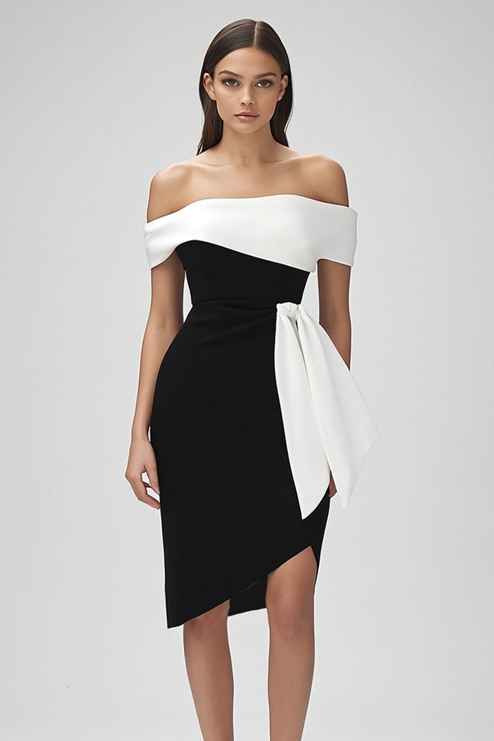 Short Bodycon Mini Ivory and Black Dress with Ruffles