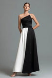 A Line One Shoulder Black and White Formal Dress