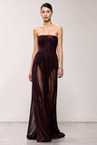 Coffee Strapless Sheath Long Evening Dress