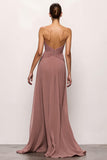 Strapless Blush Backless Ruched Long Evening Dress with Slit