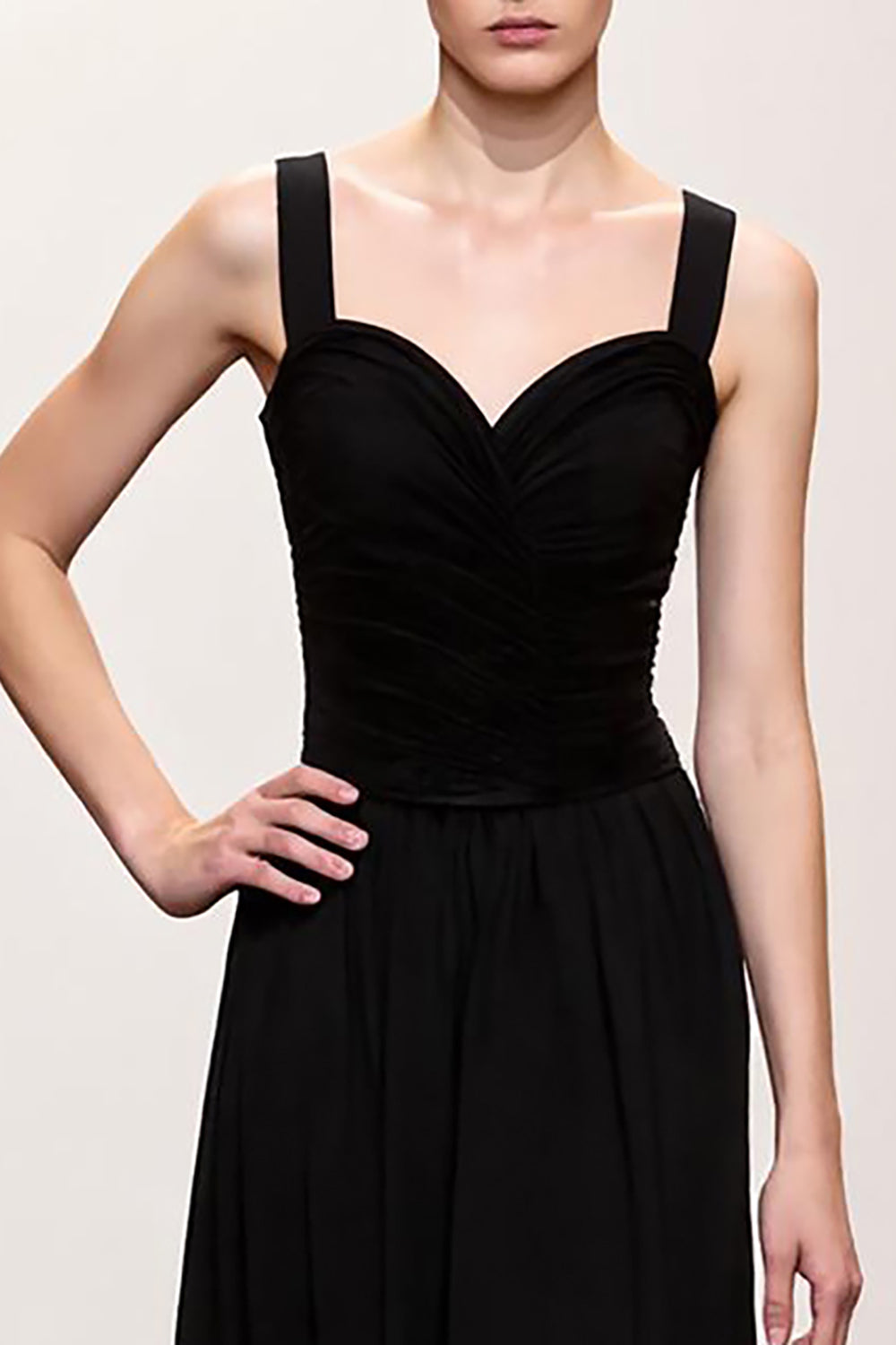 Black Sheath Ruched Straps Long Evening Dress