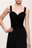 Black Sheath Ruched Straps Long Evening Dress