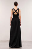 Black Square Neck A Line Long Evening Dress