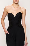 Sweetheart Simple Black Sheath Long Evening Dress with Slit