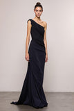 Sheath Black Backless One Shoulder Long Evening Dress