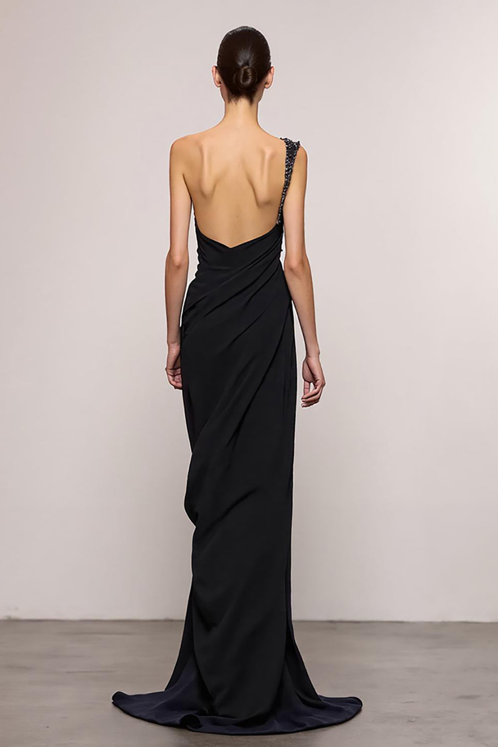 Sheath Black Backless One Shoulder Long Evening Dress