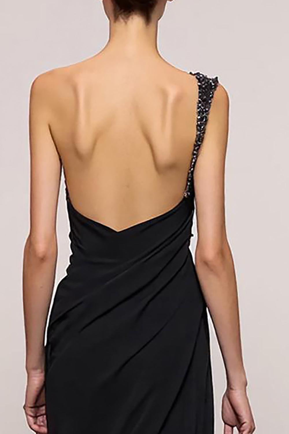Sheath Black Backless One Shoulder Long Evening Dress