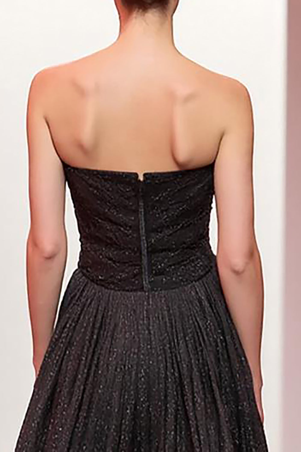 Black Sparkly Strapless Long A Line Evening Dress