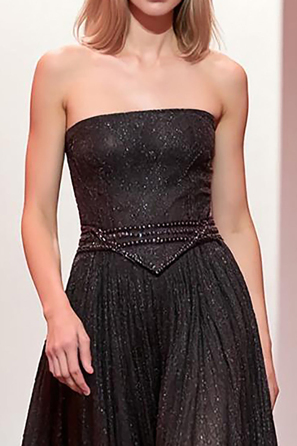 Black Sparkly Strapless Long A Line Evening Dress