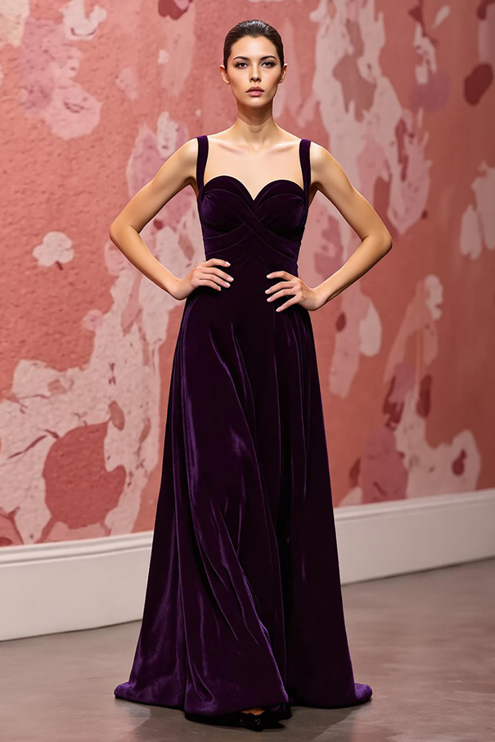 Velvet Simple Dark Purple A Line Long Holiday Party Dress