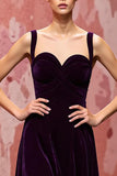 Velvet Simple Dark Purple A Line Long Holiday Party Dress