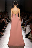 Pink Simple Ruched Strapless Long Evening Dress with Slit