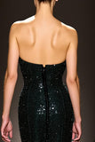 Sparkly Black Sequins Strapless Mermaid Evening Dress