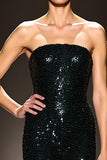 Sparkly Black Sequins Strapless Mermaid Evening Dress