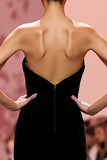 Mermaid Black Velvet Strapless Long Holiday Party Dress