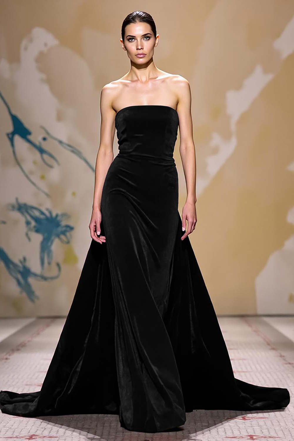 Velvet Dark Red A Line Strapless Long Evening Dress